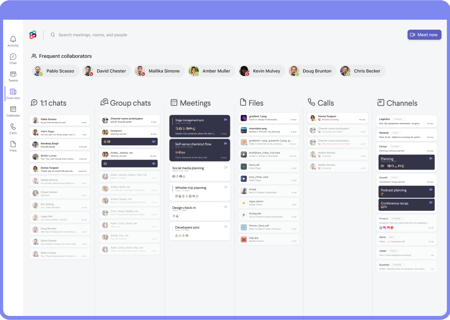 overview productivity dashboard showing a streamlined microsoft teams