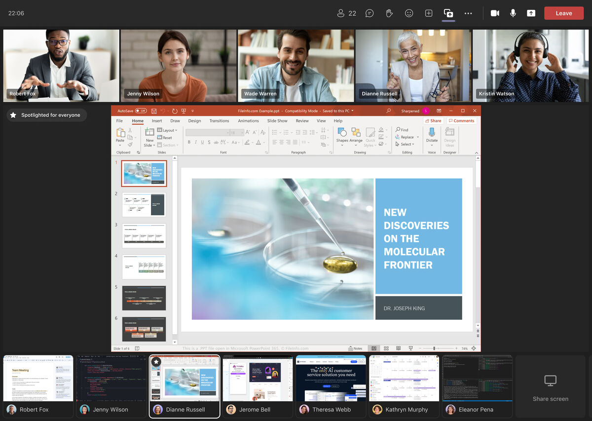 Multishare product image showing 5 users sharing their screens at once